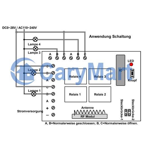 4 Kanal 433 MHz Universal Hochleistungs Funkfernbedienung Schaltet den DC 12 